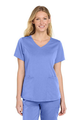 Wink Womenâ€™s Premiere 78/20/2 poly/rayon/spandex  Flex Mock Wrap V-neck Top With Pockets